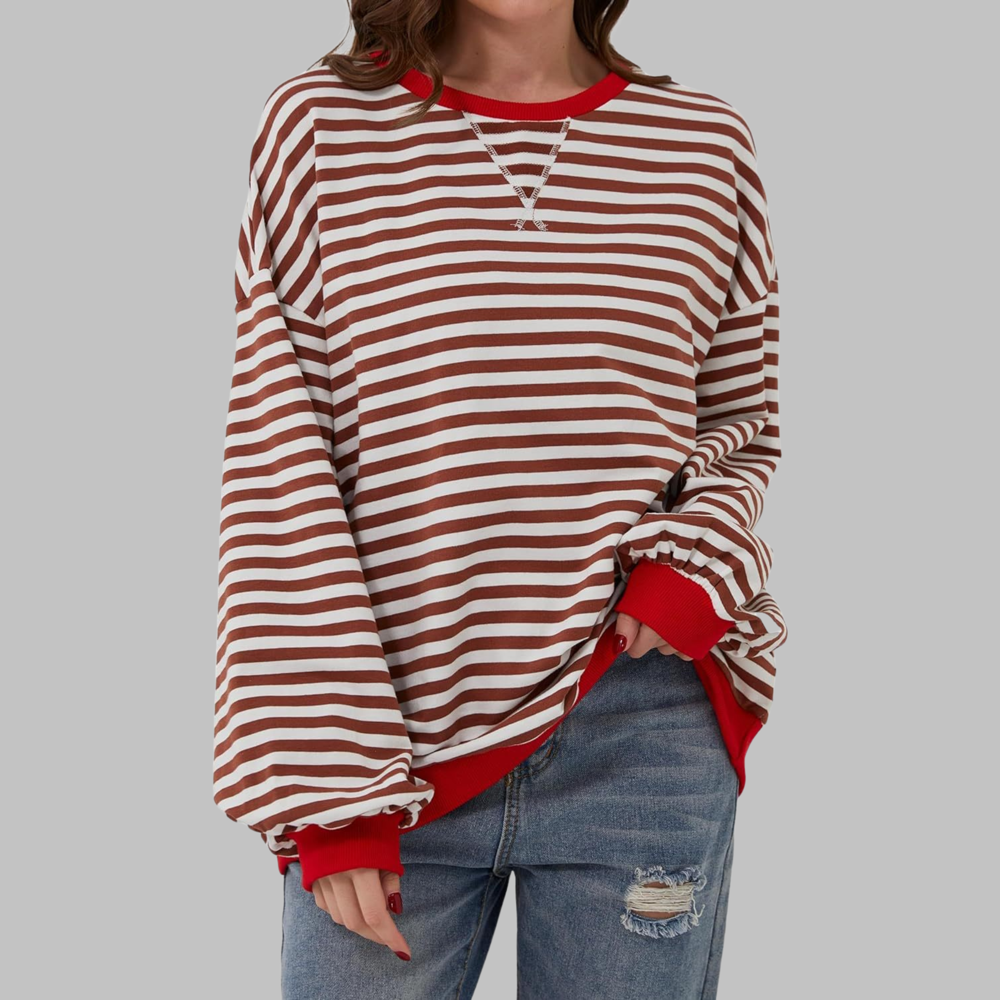 LUKA - Casual Long Sleeve Round Neck Striped Sweatshirt (Restocked)