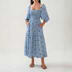 Moira™| Comfy Floral Lantern Sleeve Square Neck Maxi Dress