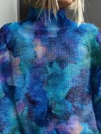 Yvonne | Abstract water floral print turtleneck sweater