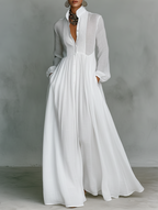 Veronica | Cotton Linen Maxi Dress with High Collar