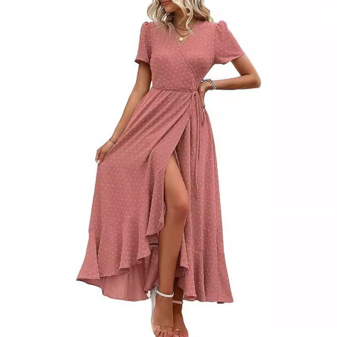 Pilar™ | Classy Flowy Wrap V-Neck Short Sleeve Maxi Dress