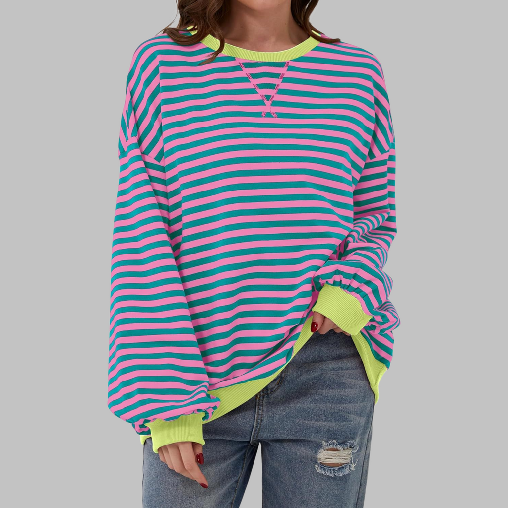 LUKA - Casual Long Sleeve Round Neck Striped Sweatshirt (Restocked)