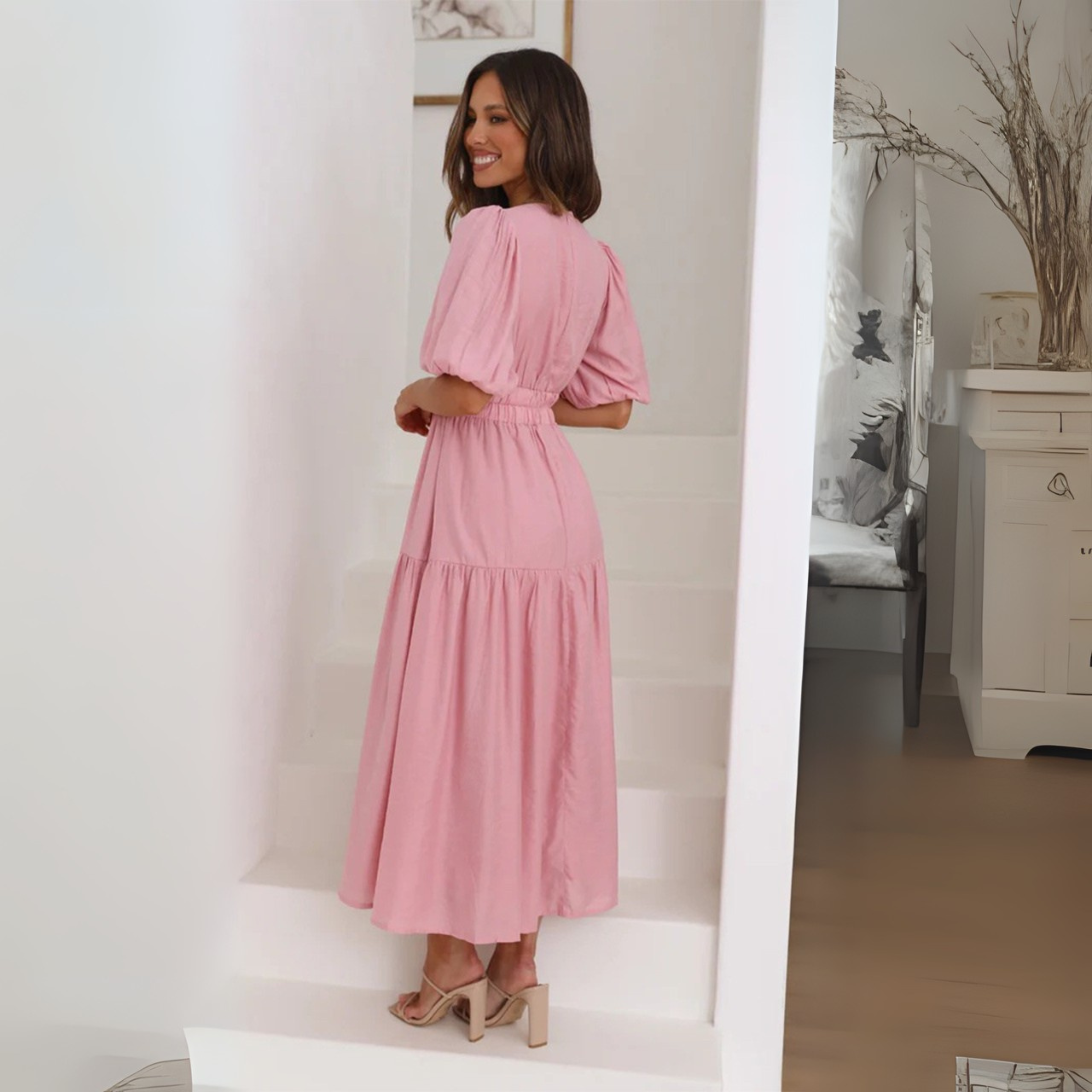 Namu™ | Classy V-Neck Long Sleeve A-Line Maxi Dress