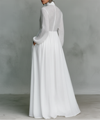 Veronica | Cotton Linen Maxi Dress with High Collar