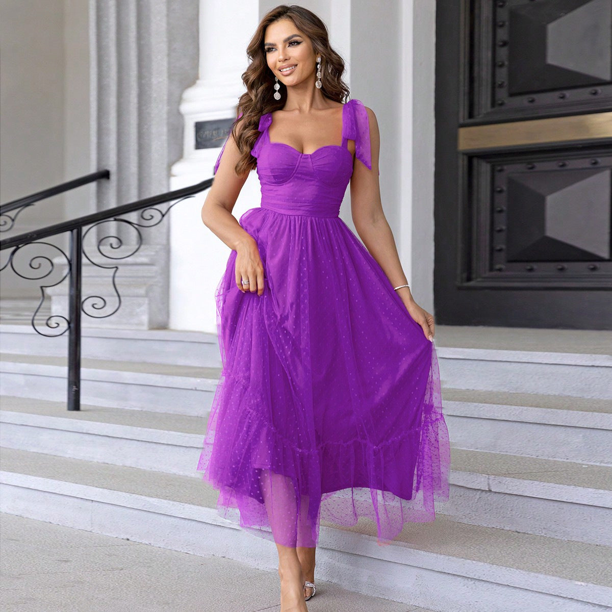 Hali™| Vintage Ruffle Hem Tie Shoulder Formal Dress