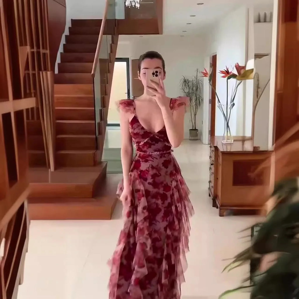 Mariela™| Romantic Floral Ruffle Maxi Dress