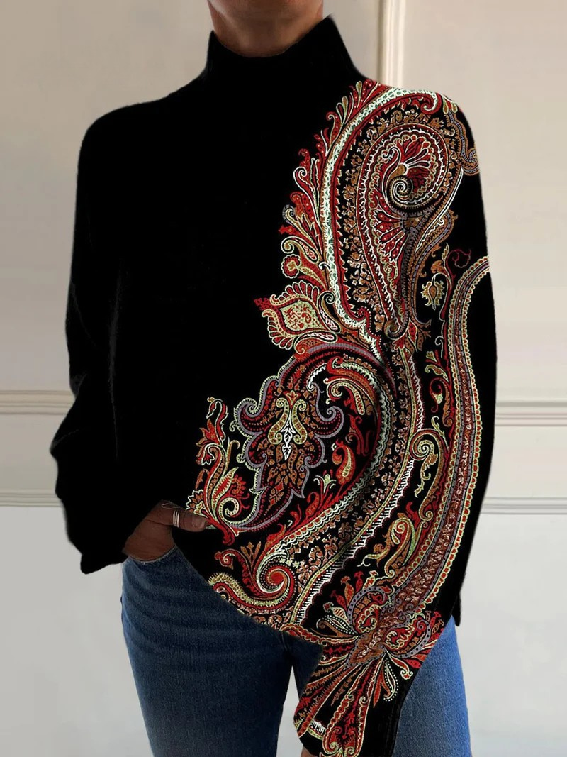 Marybeth | Retro pattern print turtleneck sweater