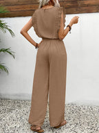 Zella™ Elegant Two-Piece Set | Lace-Trimmed Top and Wide-Leg Trousers