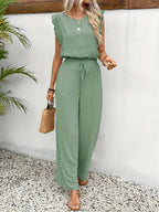 Zella™ Elegant Two-Piece Set | Lace-Trimmed Top and Wide-Leg Trousers