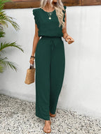 Zella™ Elegant Two-Piece Set | Lace-Trimmed Top and Wide-Leg Trousers